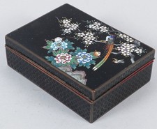Antique 19th Japanese Black Enamel Cloisonné Inaba Kyoto jewelry Box Meiji Era picture