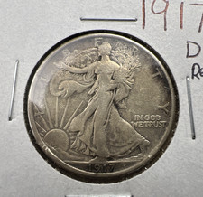 1917 D Mint Mark Reverse Walking Liberty Silver Hald Dollar Coin VF Very Fine picture