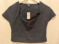 NWT - Express Body Contour Cap-Sleeve Top - Black Dressy Tee, Women’s Size M picture