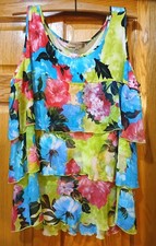  Notations Woman Plus 2X Sleeveless Tiered Blouse Vibrant Floral Green Blue Pink picture