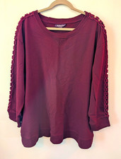 Roaman's 2X Plus Burgundy Crewneck Pullover Sweatshirt Crochet Sleeves Fleece picture