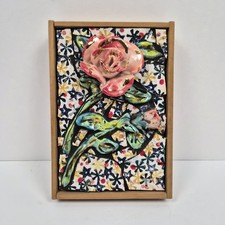 Barbara Kozero 2014 Ceramic Relief Rose Mosaic Mixed Media Wall Art 9x6