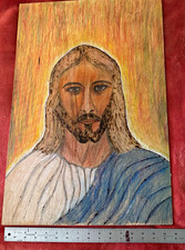 Vintage Louisiana Religious Folk Art - Jesus Christ Portrait on Wood by Preacher picture