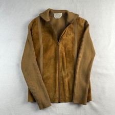 Barneys New York Vintage Italy Suede Wool Knit Zip Jacket sz M Camel Brown picture