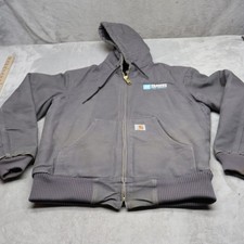Carhartt Jacket Men Small Grey Iconic Firm Duck Canvas Quilt Lined USA Made LOGO picture