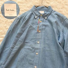 Paul Smith Chambray Button Down Shirt Blue Cotton Tencel Multi Stripe Men's M picture