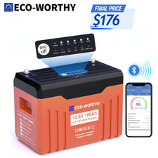 ECO-WORTHY 1280Wh 12V 100AH LiFePO4 Lithium Battery With SOC Display Bluetooth picture