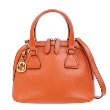GUCCI Interlocking G 2Way Shoulder Hand Bag Leather Orange GHW Italy 87YJ199 picture