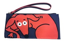 Longchamp Clo'e Floirat Dog Print Top Zip Wristlet Pouch Blue Orange 2018 EUC picture