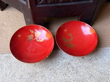Antique Japanese Red Lacquer Bowls Set 2 Meiji 1895 Kanji Sake Dishes 4.2