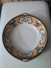 Antique Noritake Green M Wreath Hand Painted Floral Bowl Dish 10 3/8