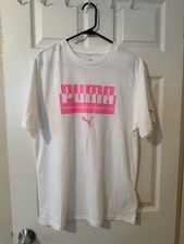 PUMA Men's Graphic Logo Crew Neck Short Sleeve T-Shirt White/Pink L picture