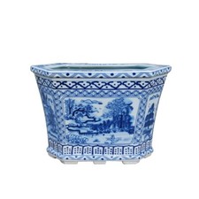 Beautiful Oriental Blue and White Blue Willow Hexagonal Porcelain Pot picture