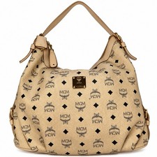 MCM Vtg Visetto Hobo Shoulder Bag Tan Beige Gold Hardware Lock & Key Beautiful picture