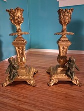 Antique French Louis XIV Style Bronze Candlesticks - Pair picture