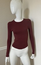 BABATON ARITZIA NEW Burgundy Rust Ribbed Viscose Crew Neck Long Sleeve Top Sz S picture