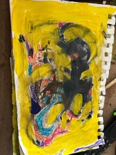 Yellow Black Abstract Original Painting - BLERDZIMMER picture