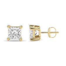 2 Ctw Princess Cut Lab-Grown Diamond Solitaire Stud Earrings in 10K Yellow Gold picture