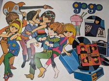 Vintage  MCM 1960s Mod Hippie Go-Go Dancer Die Cut Decor Psychedelic Music 15pcs picture