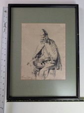 Antique Charcoal Drawing – Seated Man – Signed Forero L. 1895 – 12x17