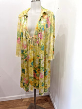 Vtg 70s Vanity Fair Antron III Nylon Floral Maxi Robe Housecoat Lace Sz Medium picture