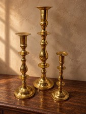 3pc VTG JAINSON Large Brass Candlesticks Graduated 12-21.5” Patinated India picture
