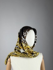 Vintage Atelier Versace Silk Scarf Leopard Baroque Gold Crown Square Foulard picture