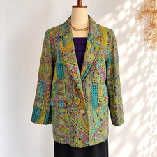 VTG 80s KOSHINO 100% Silk Geometric Print Jacket Made in Japan Womens L picture