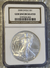 2008 Fine 1oz Silver $1 Liberty USA Eagle Gem Uncirculated NGC Slab 3197624-464 picture