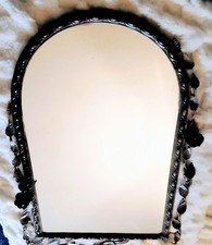 Vtg Italian Tole Wrought Iron Wall Mirror Rose Vine Leaf Art Nouveau  picture