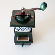 New Boleslawiec Polish Pottery Ceramic Wood Manual Coffee Grinder Hand Crank Mil picture
