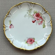 Antique Coronet Limoges France Cabinet Plate Beaded Gold Encrusted Rim & Roses picture