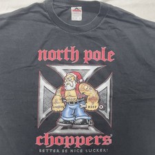Vintage North Pole Choppers T-Shirt Mens XL Black Biker Tattoo Santa Funny Y2K  picture