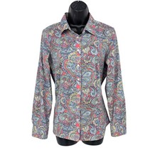Talbots Paisley Button Up Shirt Wrinkle Resistance Preppy Business Casual Size 8 picture