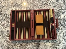 Aries Of Beverly Hills Vintage Red/Brown Velvet Leather Backgammon Game Set New picture