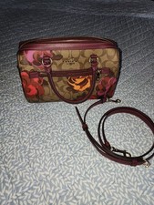 COACH Signature Khaki  /  Mauve Rowan Rose Floral Satchel Crossbody picture