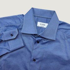 Eton Mens 16 41 Contemporary Fit Dress Shirt Blue Herringbone Long Sleeve picture