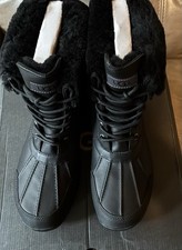 UGG Men's Black Leather Fur Lined Lace Up Ankle Snow Boots Size 10 picture