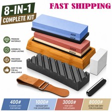 Knife Sharpening Stone Kit Dual Whetstone 400 1000 3000 8000 Grit Sharpener US picture