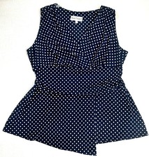 Vintage Ronni Nicole Women's Sz Plus 20W Tunic Top Blouse Navy Polka Dots Flowy picture