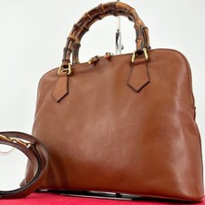 Excellent condition Gucci Bamboo Leather 2WAY Handbag Shoulder Camel picture