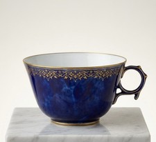 Antique 1897 Sèvres French Porcelain Teacup Cobalt Gros Bleu Gold Gilt Doré Mark picture