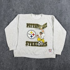 Vintage Pittsburgh Steelers Sweatshirt Mens Large Gray Cartoon Nutmeg Mills USA picture