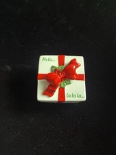 Vtg 1978 Fitz and Floyd  Lidded Candy Box Trinket Box Christmas Red  Bow Falala picture