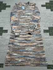 Loft Sweater Dress Womens Small Petite Brown Blue White Knit Pullover New picture
