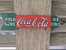 VINTAGE 1950'S COCA COLA STORE DIRECTIONAL ARRO PORCELAIN ENAMEL SIGN   picture