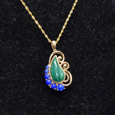 JTV DK Juan Guarov 90s Vintage 925 Silver Vermeil Malachite Lapis Necklace 20