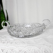 Vintage American Brilliant Cut Crystal Scalloped Edge Flower Etched Bowl picture