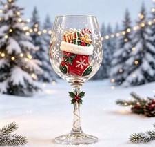 LUXURY NEW Christmas 3D Wine Glass Collection Gift Box Set, 6 Festive Designs picture
