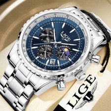 LIGE Men Watch Quartz Date Luminous Chronograph Waterproof Stainless Steel Watch picture